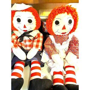 Vintage Raggedy Ann and Andy 35" Handmade Dolls with "I Love You" Hearts